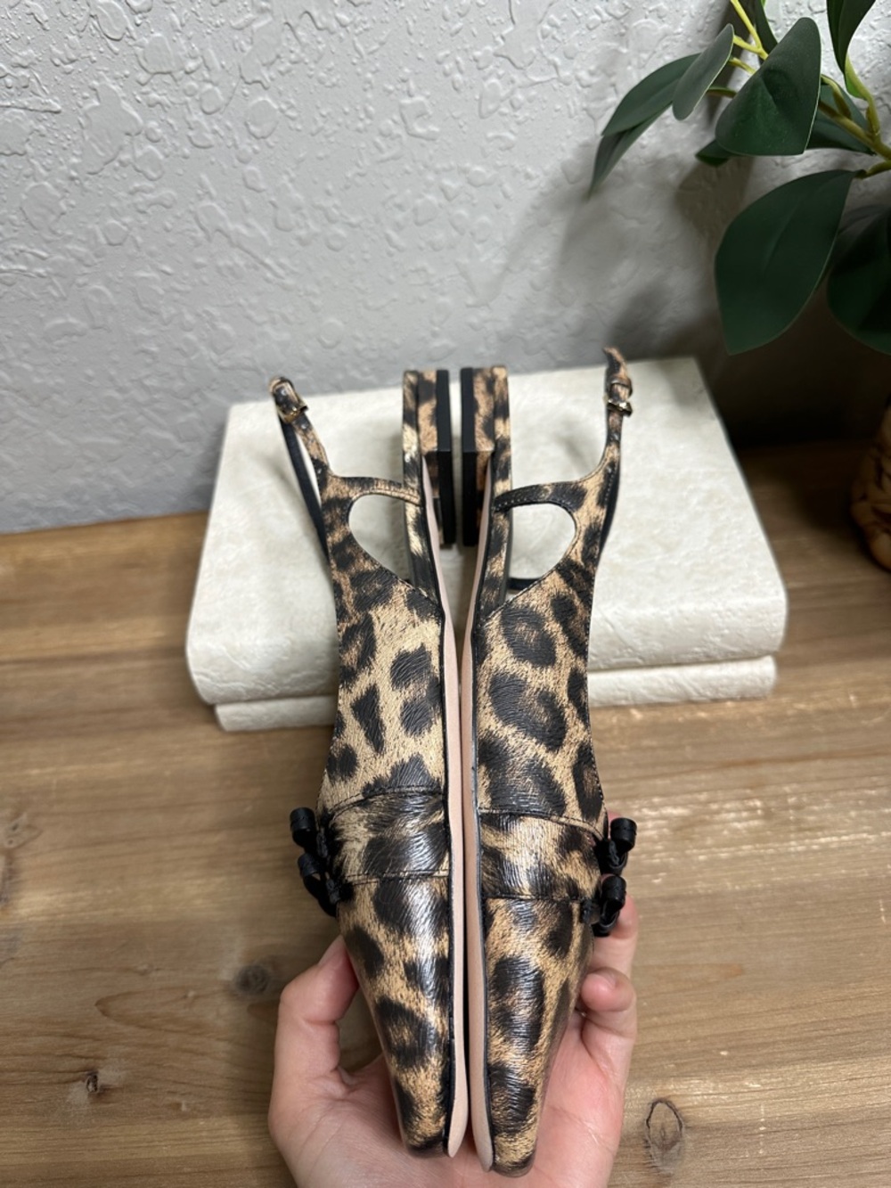 Reformation square toe, black and tan leopard print sling back flats NWOT SZ 8.5 - Picture 10 of 15